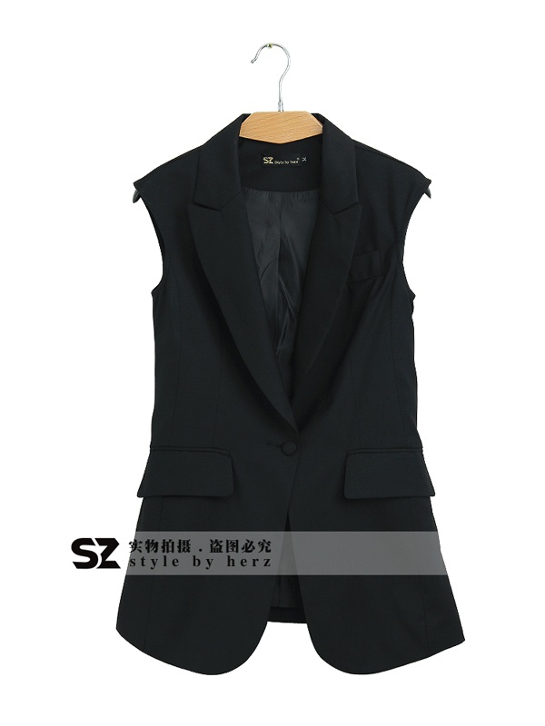 style by herz2016春季新款中长款无袖西装马甲女春秋马夹修身显瘦外套 黑色 L