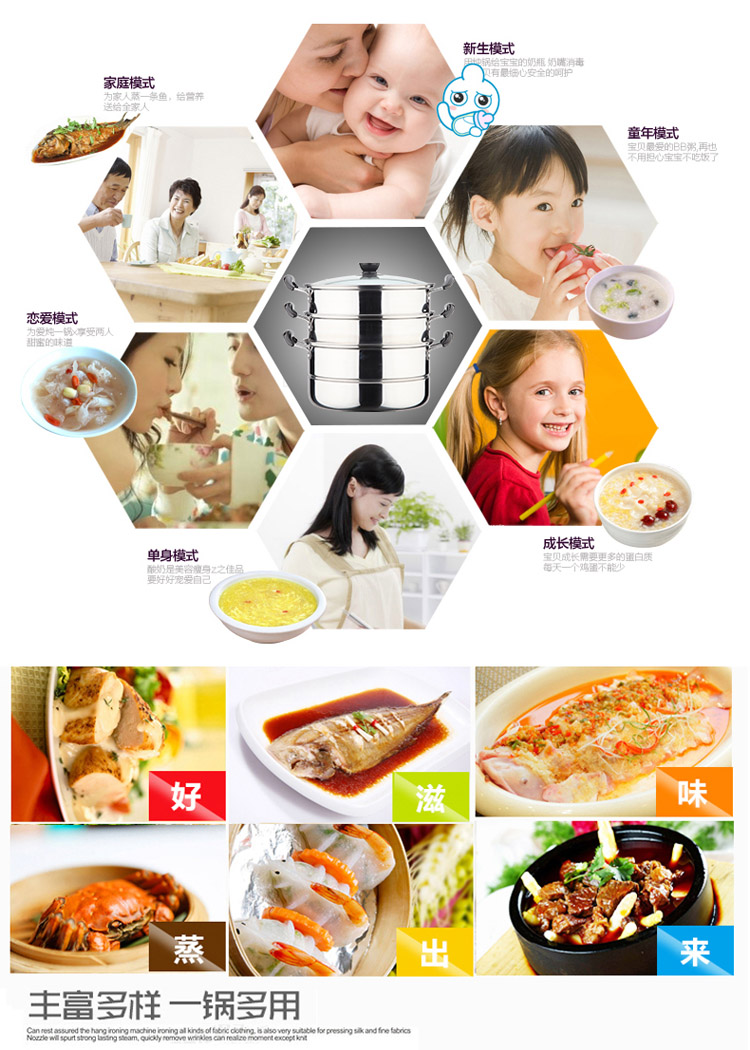 庆展蒸锅三层 不锈钢蒸笼电磁炉煤气炉通用