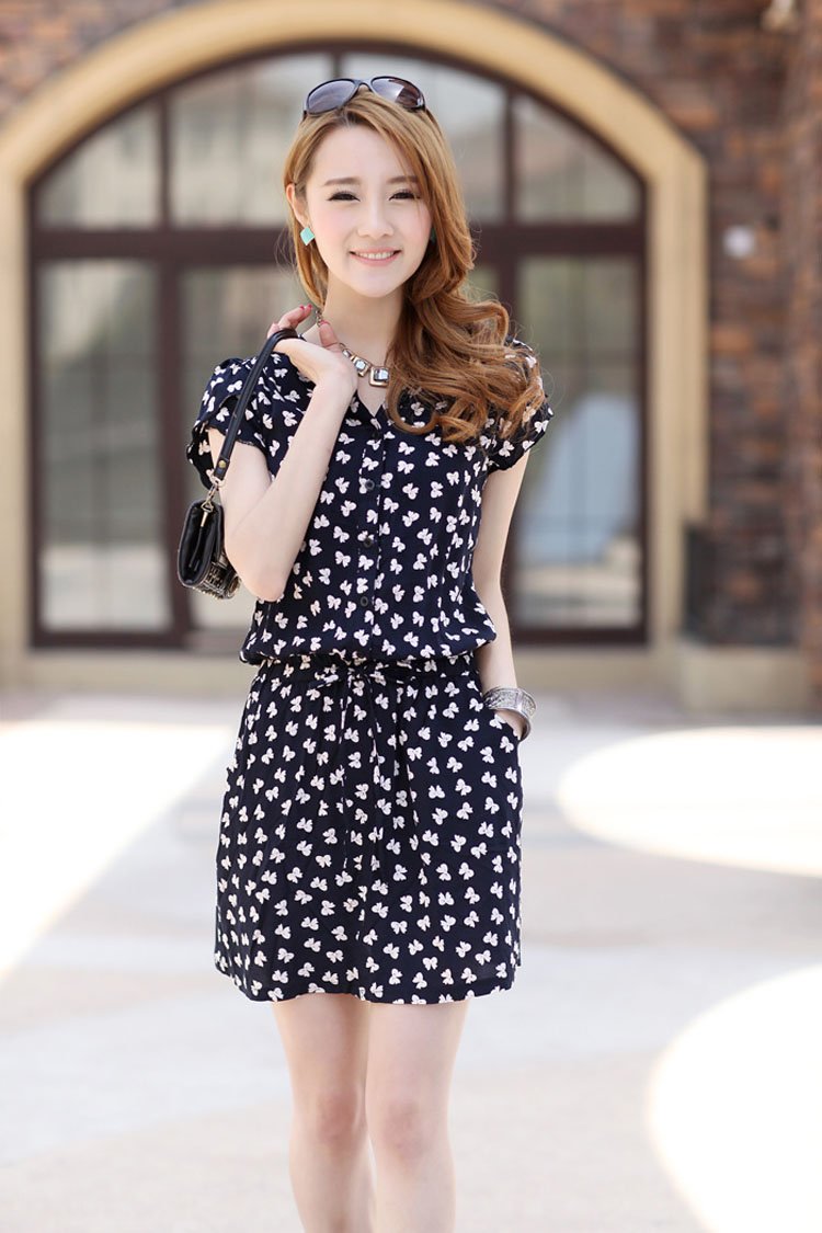 《》徽苏儿2014纯棉大码女夏抽绳收腰舒适碎花裙短