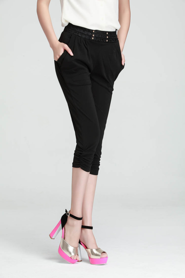 欧柏恒 女裤2013夏装新款薄中腰哈伦 七分裤 女夏 显瘦休闲大码 卡其