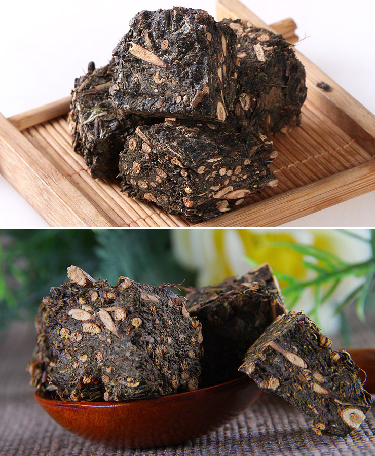 干茶:立方小块 色泽黑褐