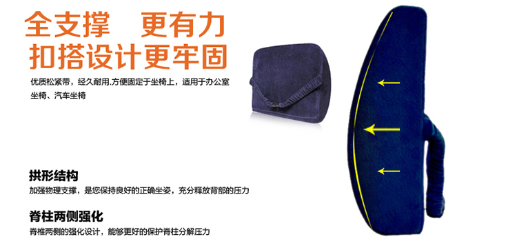 爱斯基摩人 护腰靠垫 办公室记忆棉靠背垫 腰垫汽车护腰枕 孕妇靠枕 深蓝色