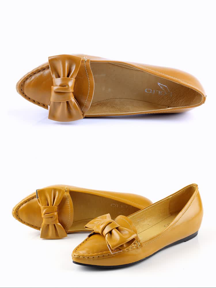 ferto菲尔图 正品真皮 牛皮尖头浅口内增高单鞋舒适真皮新品女鞋 黄色