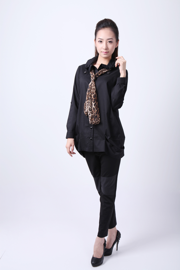 卓恩正品专柜 时尚百搭衬衫 秋季大码女装e11373 黑色 m