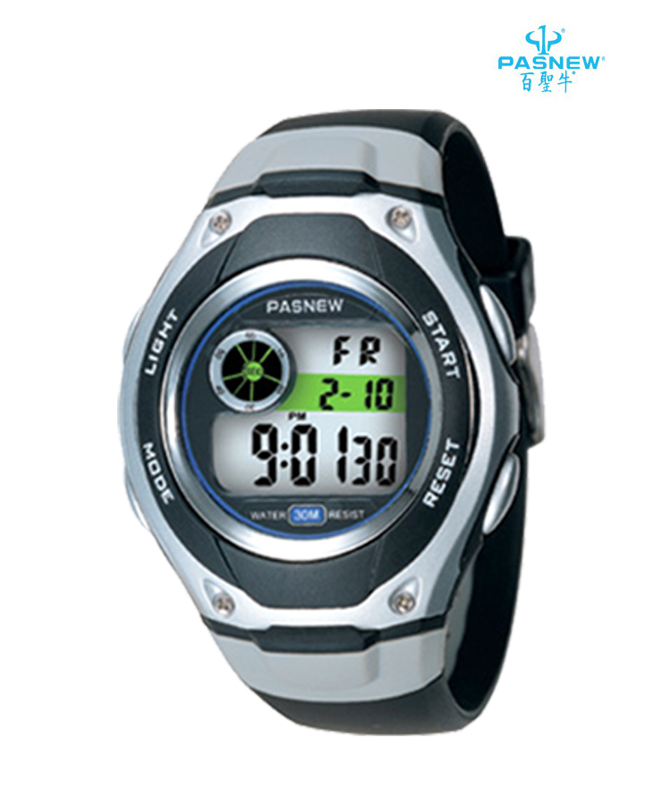 pasnew百圣牛电子表户外运动手表男女学生潜水登山运动表防水表 蓝色