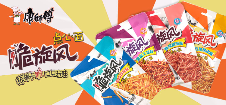 商品名称:康师傅脆旋风点心面(bbq烧烤味) 配料:面饼:小麦粉,精炼植物