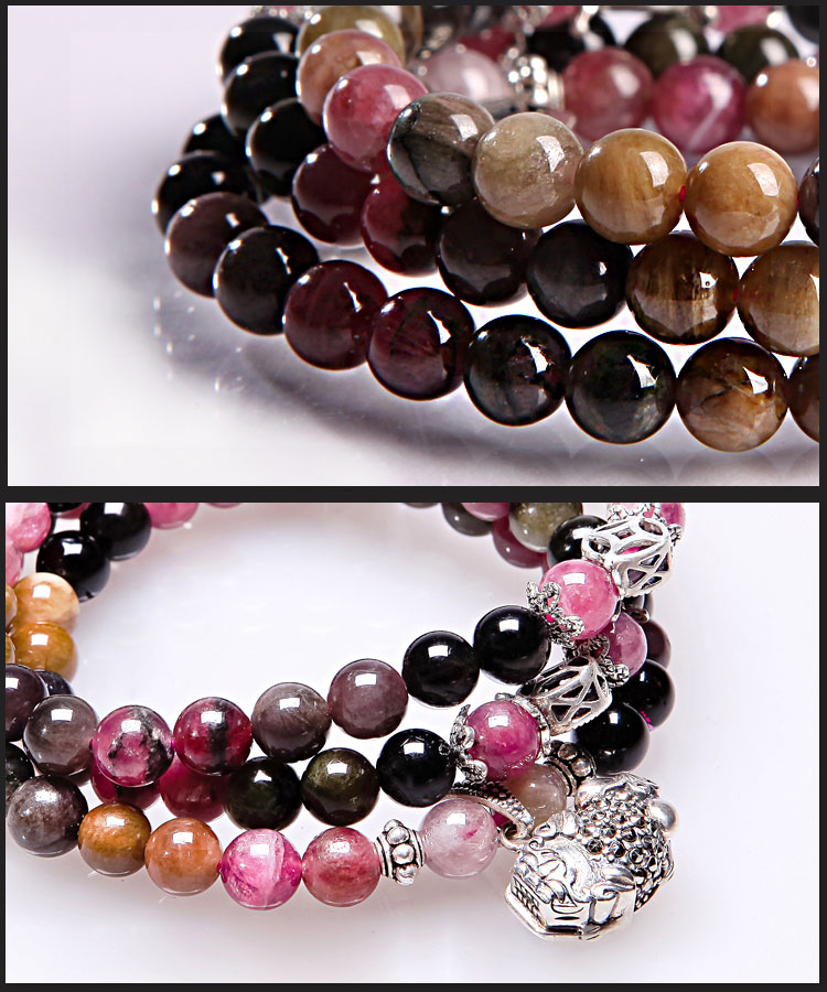 【三色光】3a级碧玺三圈手链 泰银貔貅 旺夫招财