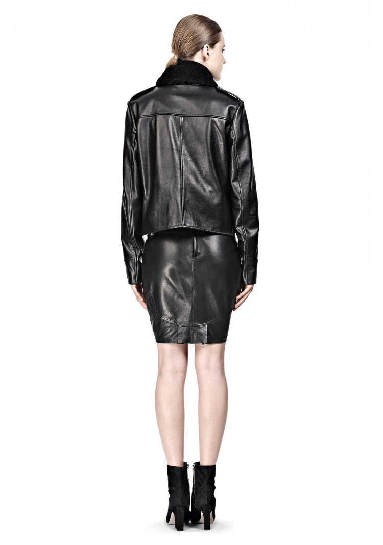 美代购新款alexanderwang亚历山大王女装/短款皮衣夹克 403501f13