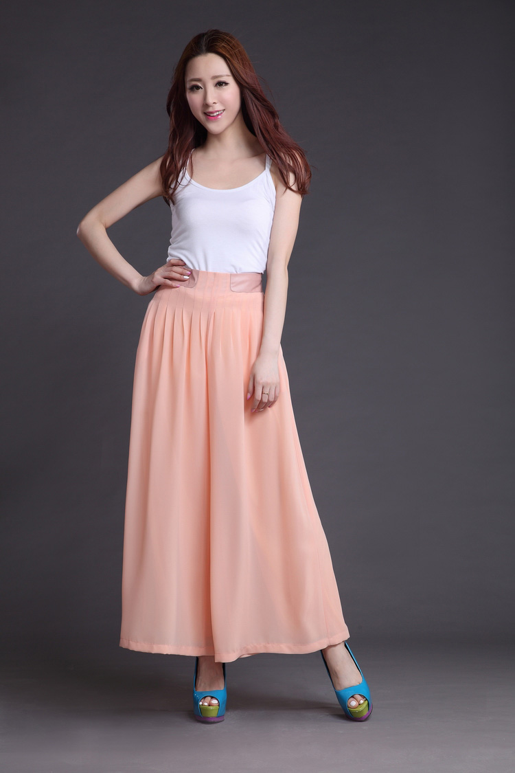 莉纱芙特 2014春装新款 阔腿裤 雪纺长裤 高腰长裤时尚女裤 玫红色 l