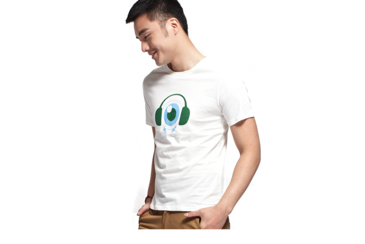 顶呱呱/顶瓜瓜 夏季新款创意休闲男士t恤修身男全棉短袖 大眼耳机 185