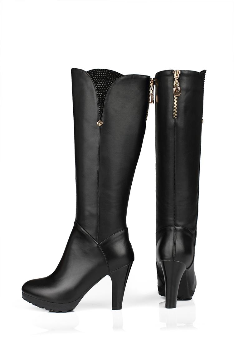 00 浓情漫宇2013秋冬真皮女靴 圆头短靴 拼色水钻女鞋搭扣高跟靴子