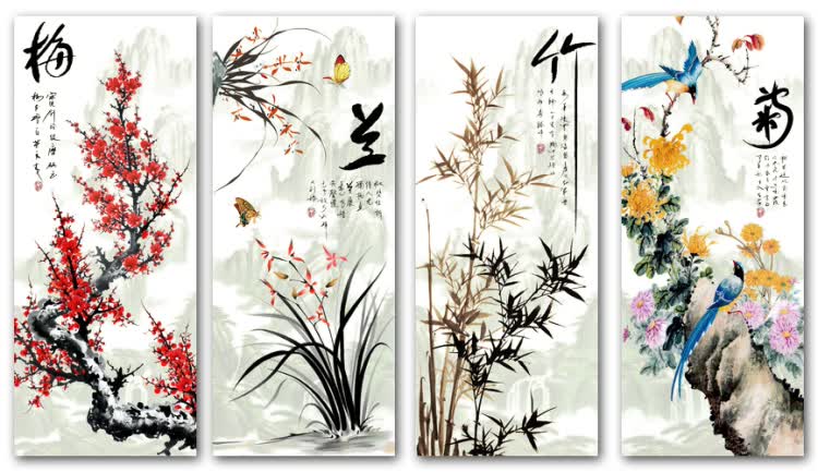 金丽雅十字绣 竖版梅兰竹菊二 最新款十字绣100%精准印花 客厅大画