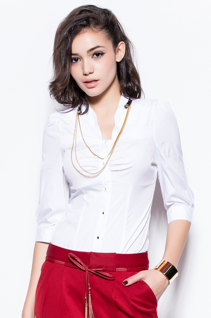 only2014秋装新品多层次领修身七分袖女连体衬衫l|113305005 白色 175