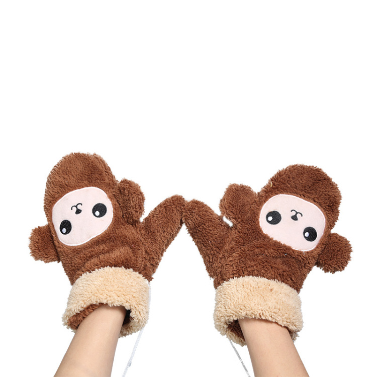 依吉饰 可爱卡通小猴子手套 秋冬季女士毛绒连指手套 韩版手套 冬天