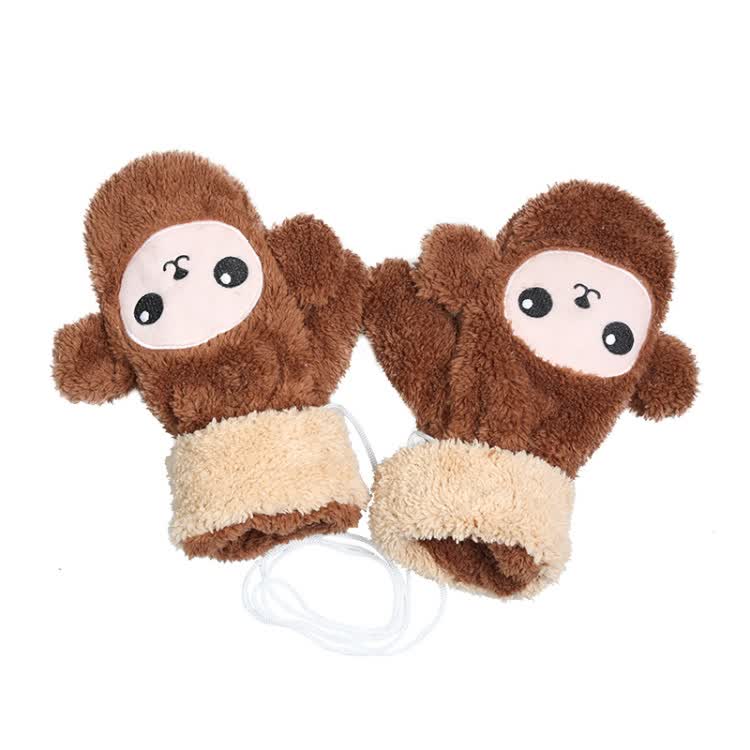 依吉饰 可爱卡通小猴子手套 秋冬季女士毛绒连指手套 韩版手套 冬天