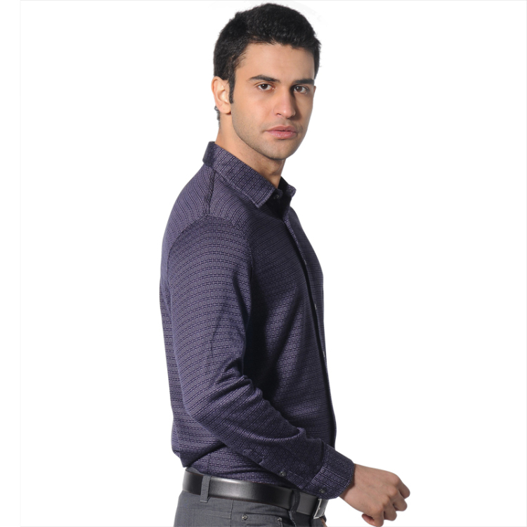 奥肯aoken 男士蚕丝羊毛混纺长袖t恤 23010 紫色 52