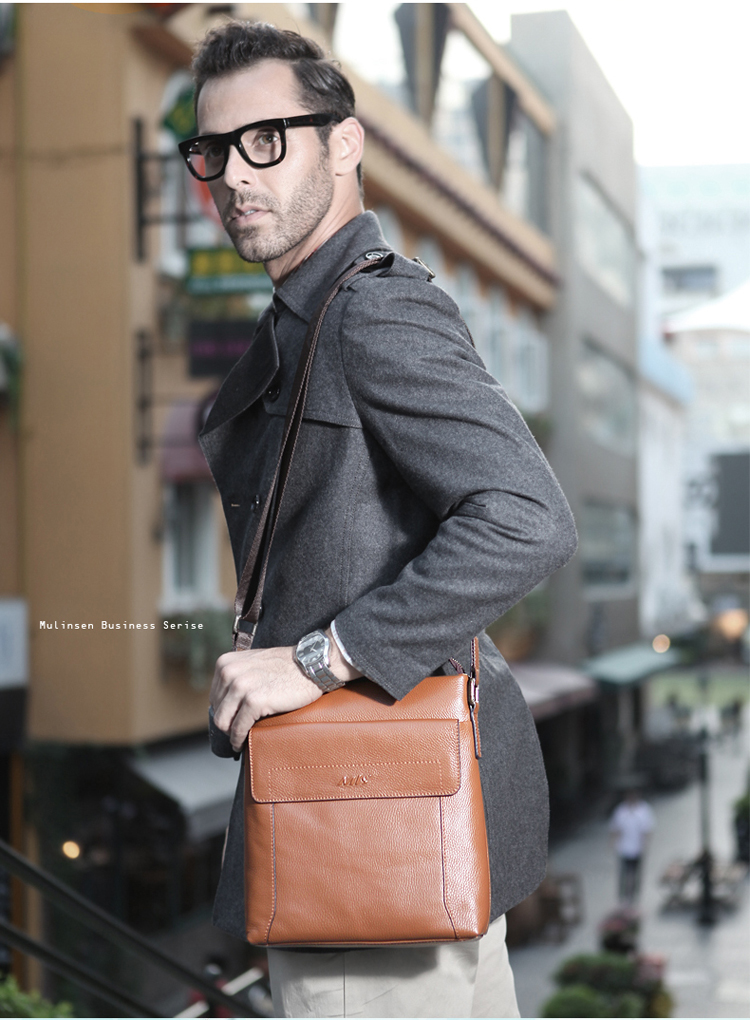 木林森男包精品公文包男士真皮 头层牛皮 斜跨单肩包商务手提包休闲潮
