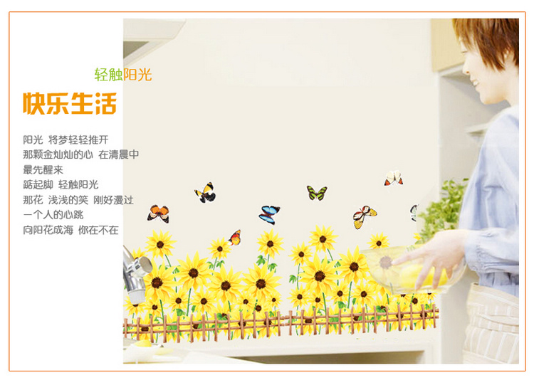 孖堡家居 可移除墙贴饰彩色非洲菊 客厅卧室走廊腰线踢脚线 环保装饰贴纸壁贴壁纸