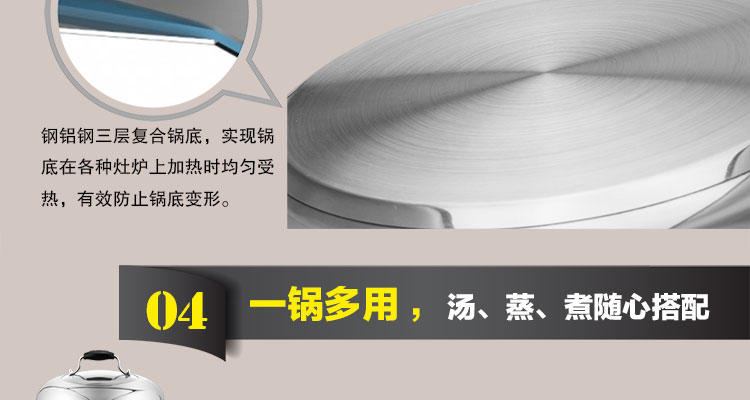
                                        嘉能26-38cm三层不锈钢复底蒸锅电磁炉可用 无磁三层28cm                