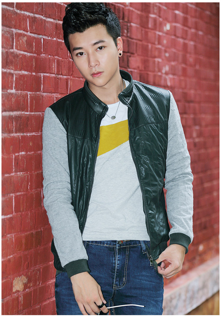 麦根(mxn)2013新款男装上衣秋冬皮衣外衣男士修身立领外衣外套b331903