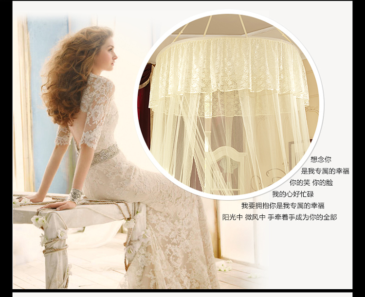 欧莉斯（olies）宫廷公主吊顶圆顶蚊帐加密方顶吸顶不锈钢落地学生床幔 飘飘公主Y03黄色 1.2米床适用