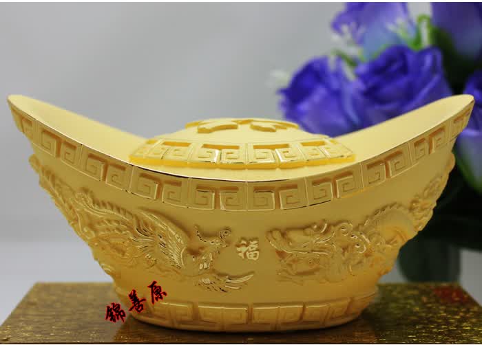 锦善原24k绒沙金元宝工艺品摆件龙凤金元宝乔迁开业礼品家居装饰品