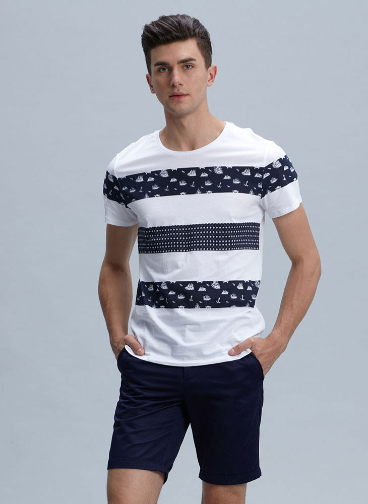 2014夏装新款me&city男染整色块拼接短袖t恤518107吊牌