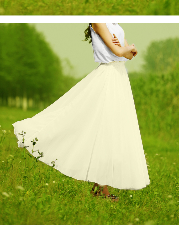 古宾娜1360#新款雪纺拖地长裙女夏潮仙女高腰沙滩裙波西米亚a字半身裙