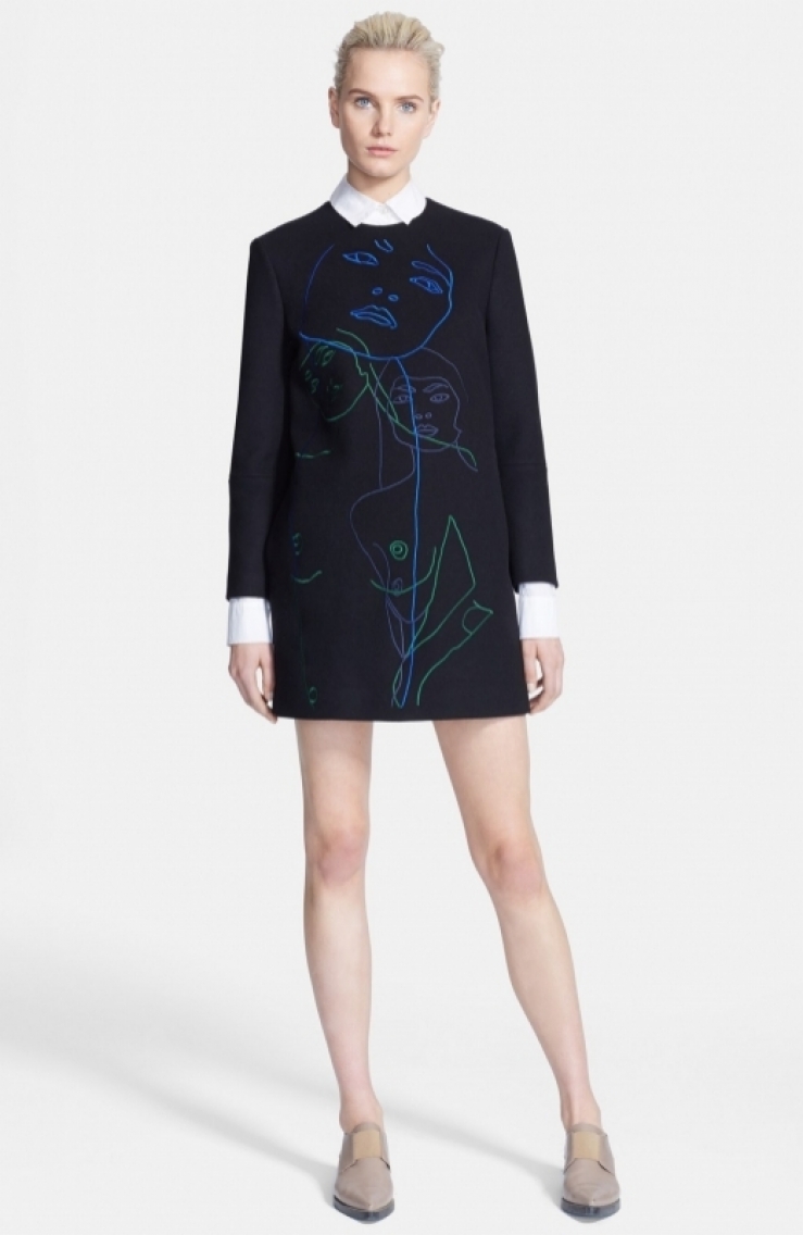 short, long-sleeve shift cut from a brushed wool blend is jolted