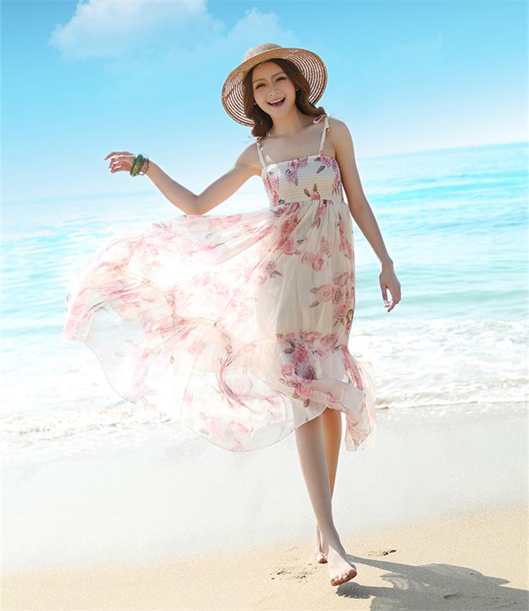 诸华衣舍2014夏装新款韩版波西米亚长裙沙滩裙碎花雪纺连衣裙女 紫色