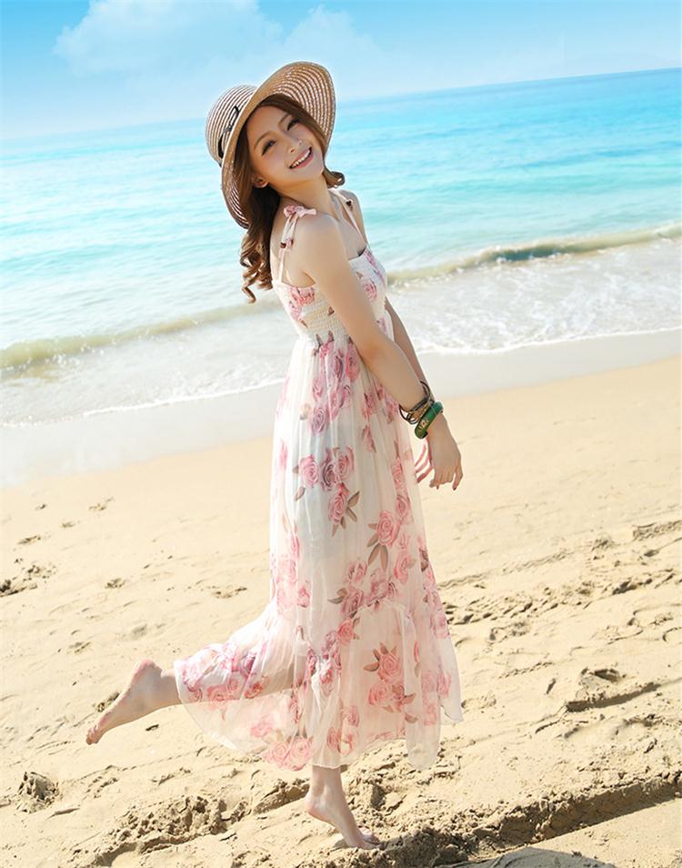 诸华衣舍2014夏装新款韩版波西米亚长裙沙滩裙碎花雪纺连衣裙女紫色