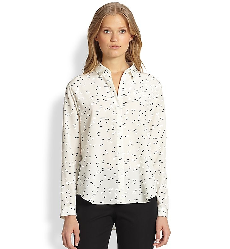 white navy  this smartly tailored, polished blouse is softened