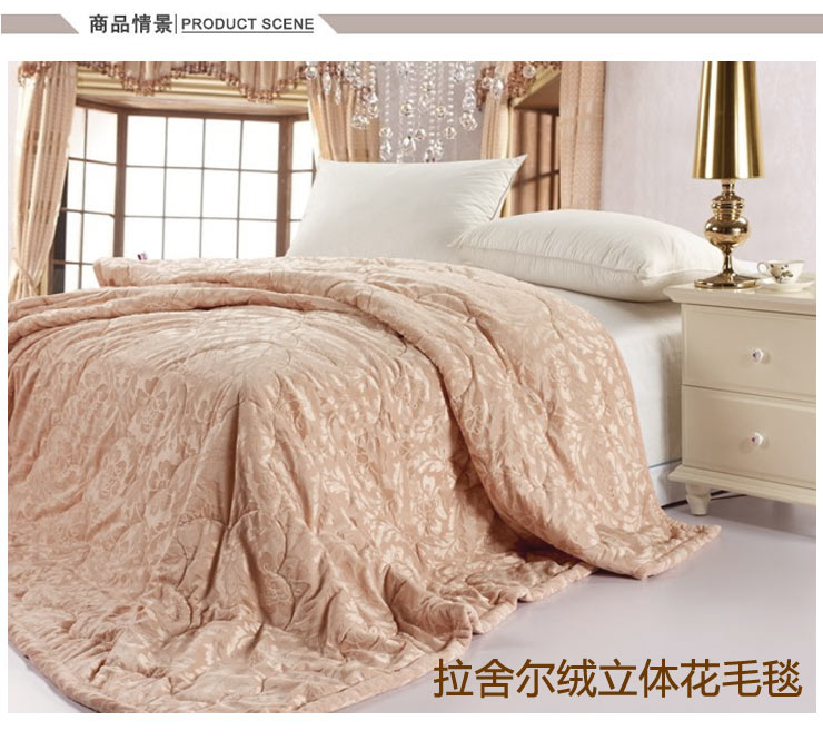 思侬家纺 拉舍尔双层毛毯加厚毛毯被 毯子盖毯立体花四季毯 驼色 200X230cm