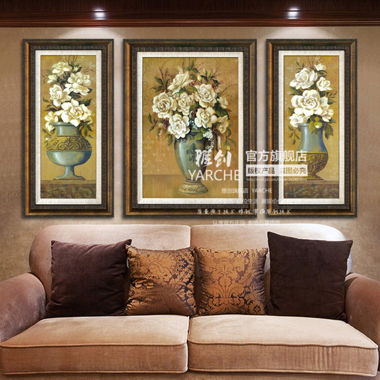 雅创 美克美家欧式美式装饰油画现代客厅卧室有框挂画壁画 月季花 第一幅 长50X高100cm80X1幅