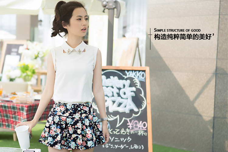 衣品天成 2015春夏装新款女装上衣 韩版时尚POLO修身雪纺衫短袖 4WC053 米白色 170