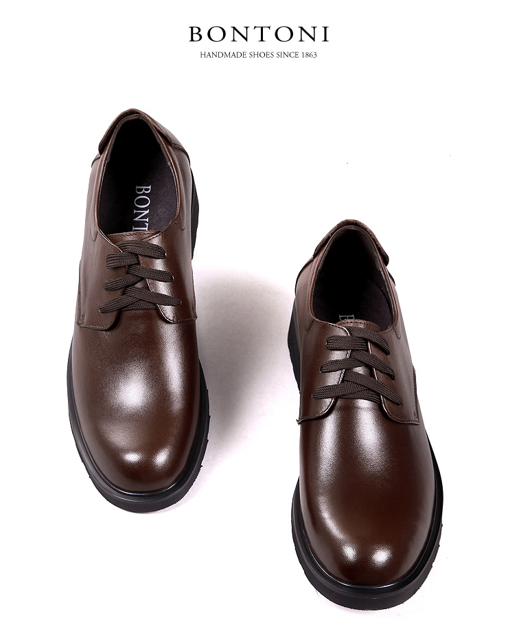 bontoni真皮正品牛皮正装商务棕色男式皮鞋子10034 黑色 39【图片 价