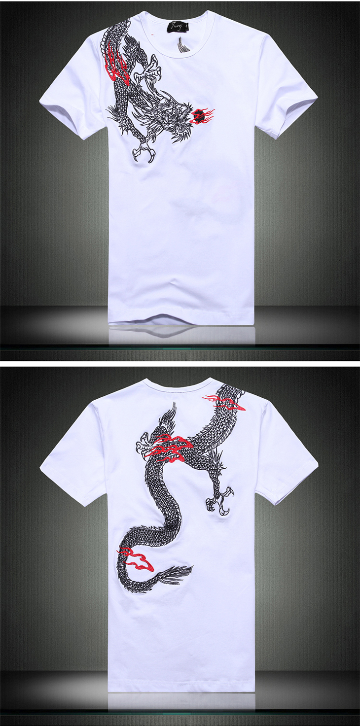 tuoyi拓一2012新款刺绣龙图案男短袖纯棉修身圆领t恤2hc801