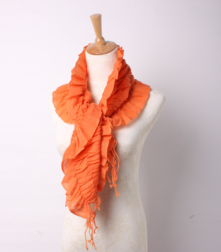 绒之尚语 新款纯色韩版荷叶巾唯美rwg-1 橘色