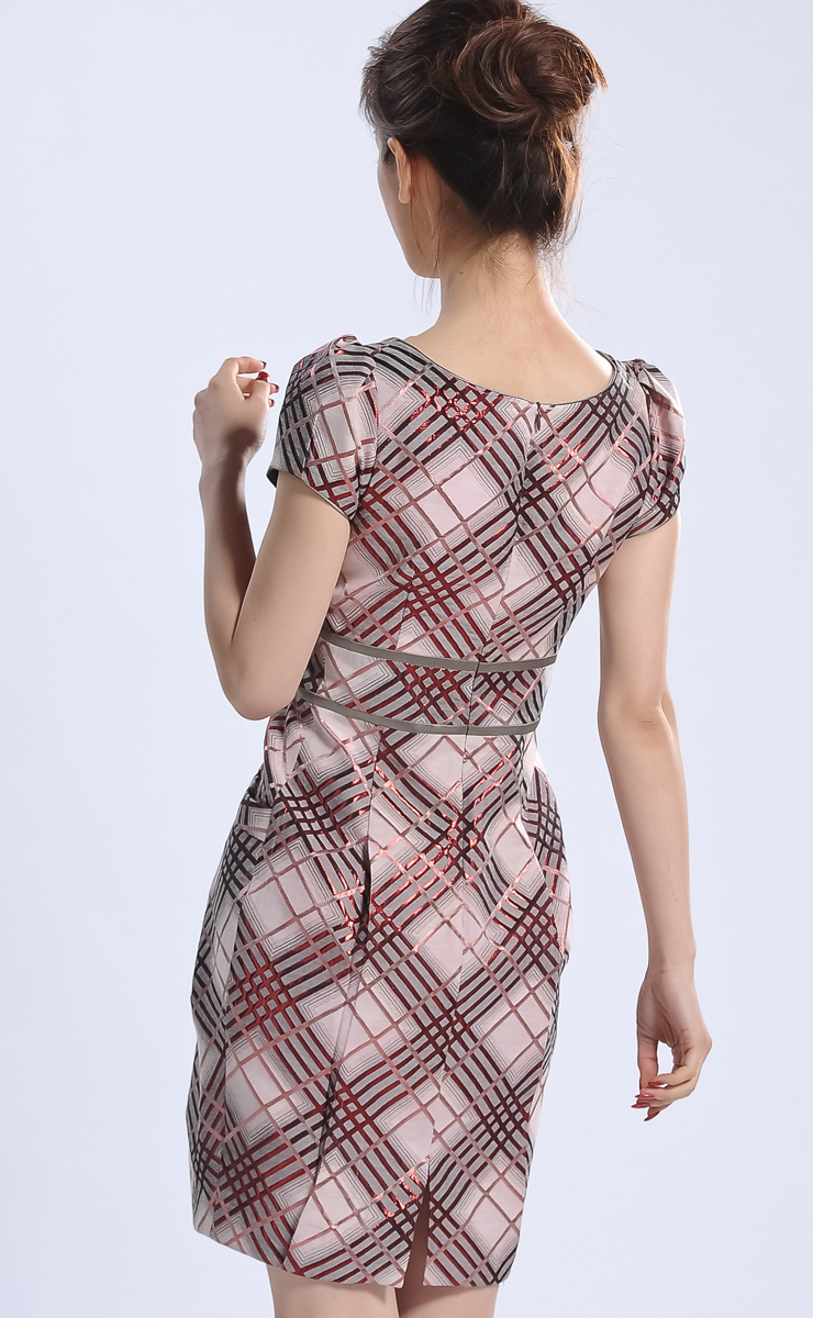 赛斯特 sister 春装新款赫本式半袖格纹气质连衣裙 q0541 红色 s