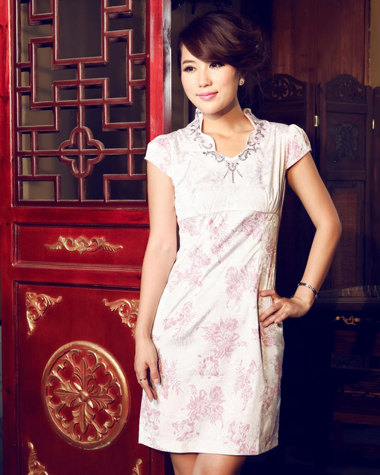 梦至超2012新款夏装 印花韩版 时尚改良修身旗袍裙 087 红色 m