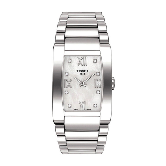 天梭tissot 瑞士t-trend系列石英女表贝母表盘时尚典雅休闲方形女士