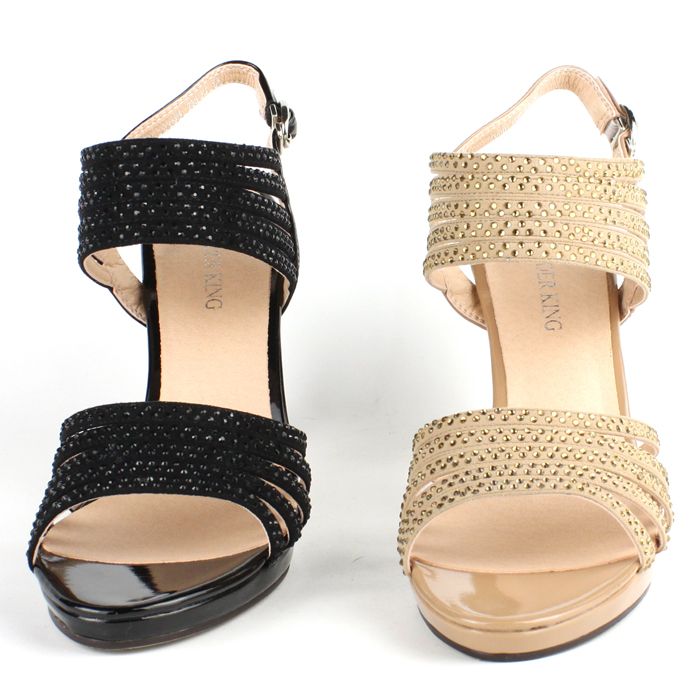 蜘蛛王女凉鞋镶钻细带女鞋露趾细高跟鞋113092a黑色k杏色 杏色 35