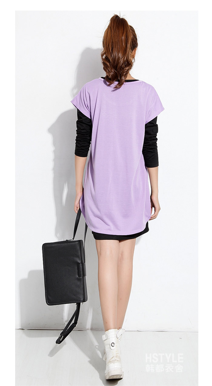 韩都衣舍 韩国2012秋装新款纯色两件套圆领口袋连衣裙 紫色 m
