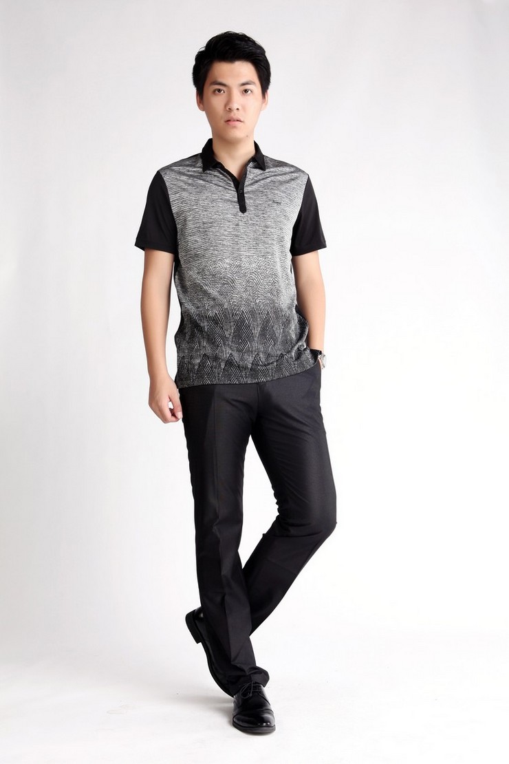 【步云男装】商务夏装 丝光棉 纯棉 短袖polo衫 zz 12000273 黑色 175