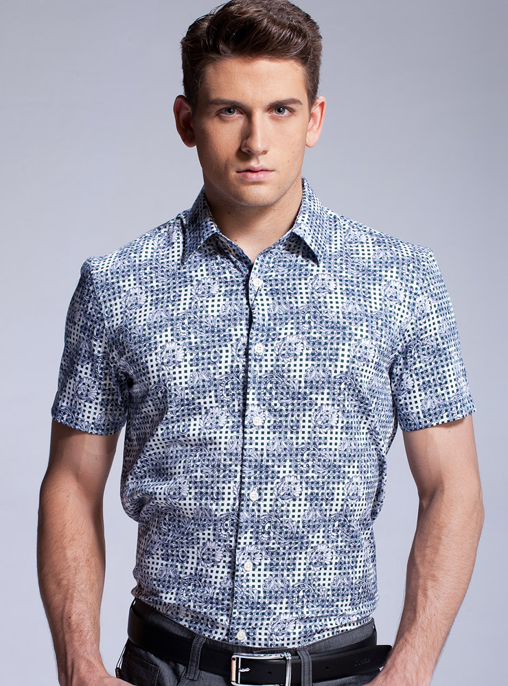 eliot艾里托 韩国印花短袖衬衫 男纯棉时尚休闲 md2104 红色印花 39