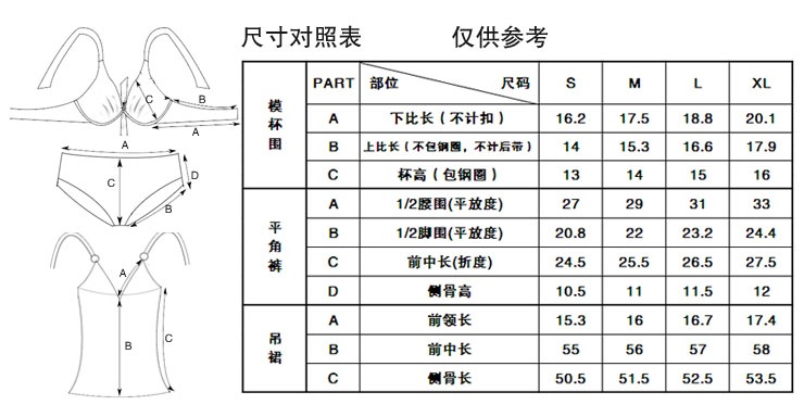 女士泳衣尺碼錶