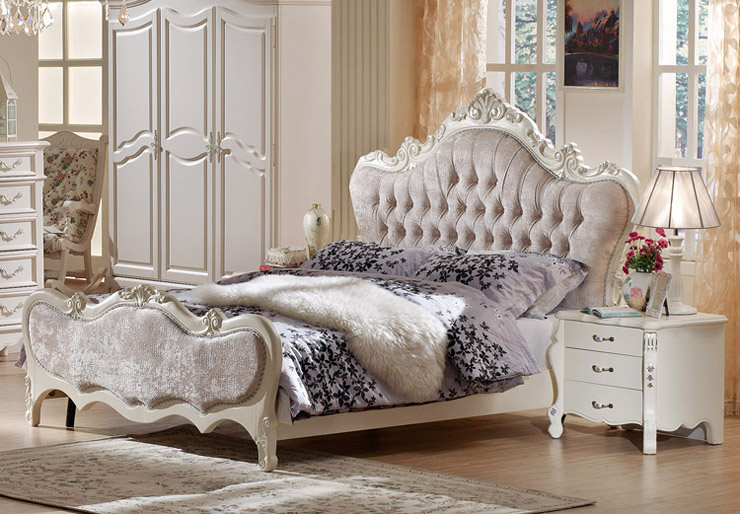 美乐乐家具 卧室家具 布艺床 实木家具 欧式田园风格 双人床/ksht