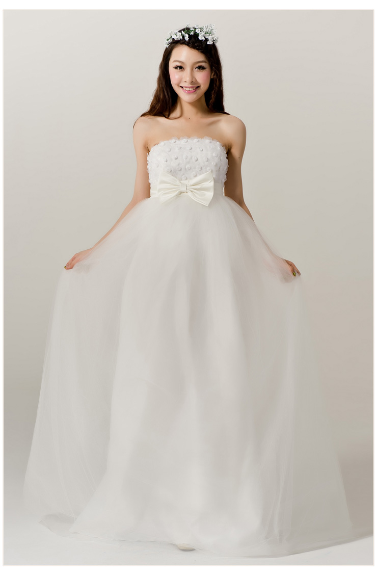 忆红妆 yhz 韩版性感抹胸高腰大码蕾丝孕妇婚纱 h11011 白色 l