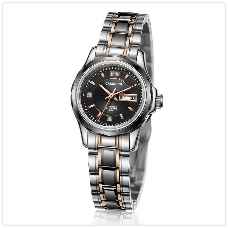 卡迪森cadisen手表 男士全自动机械表 商务男表 白面钢带 c-8051g