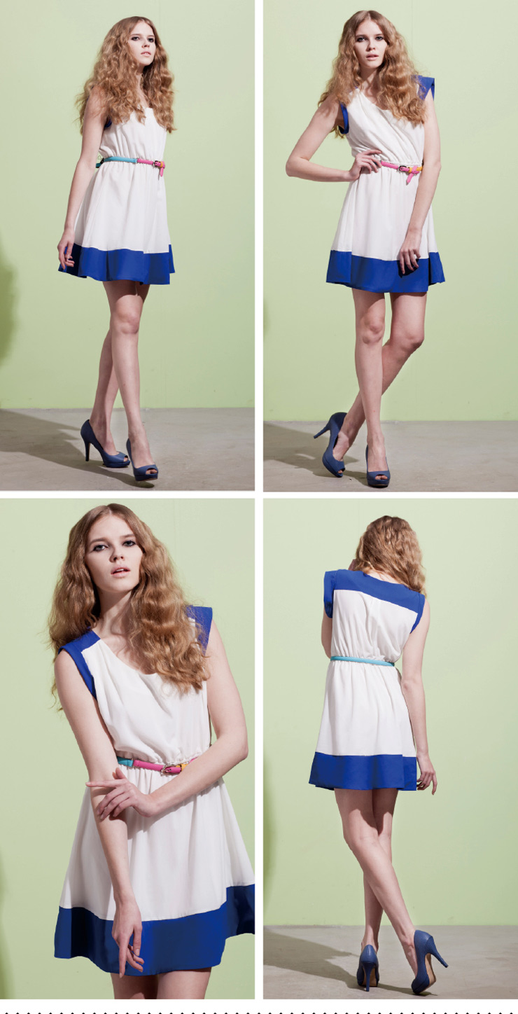 idole 新风雅趣经典拼色连衣裙(赠腰带) 120322312 粉桔 l